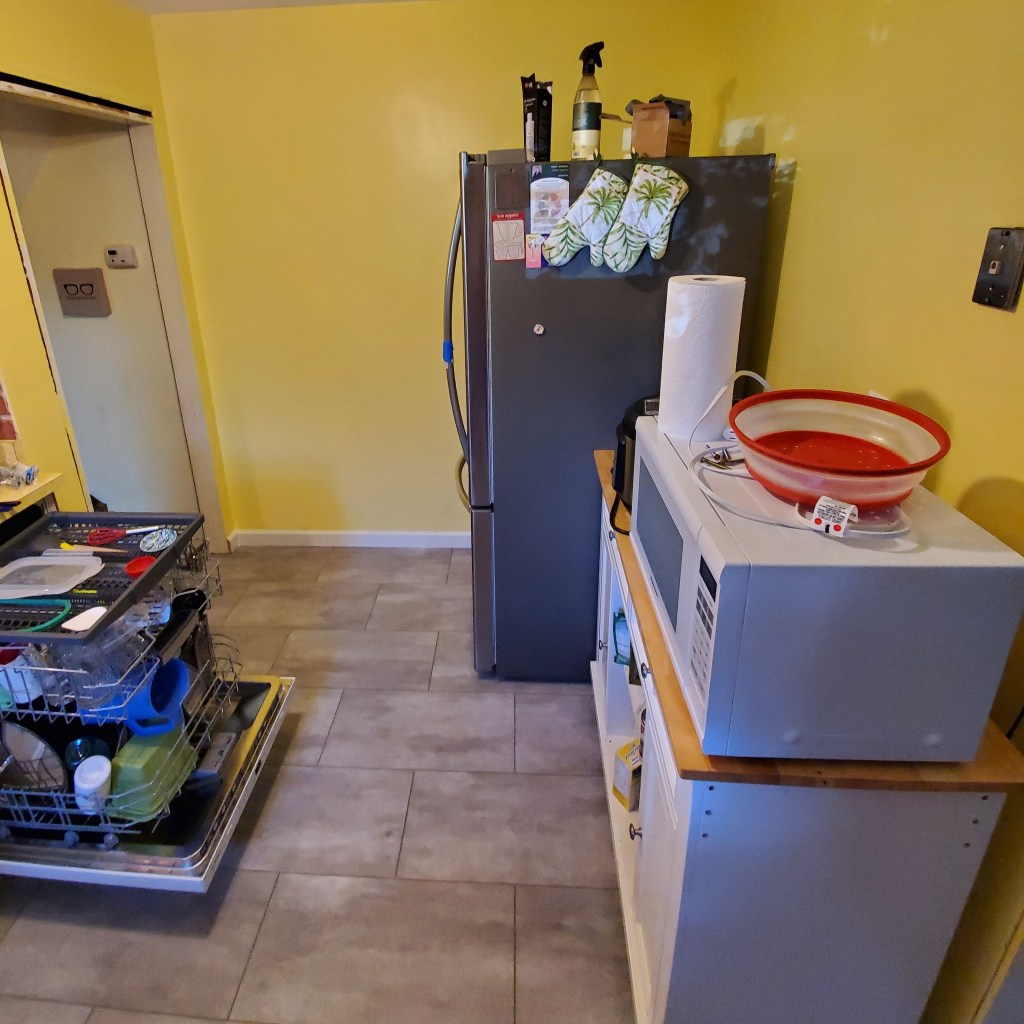 Photo of my refreshed kitchen. Writing Connections: DIY and Writing Part 2. Text by Rita E. Gould