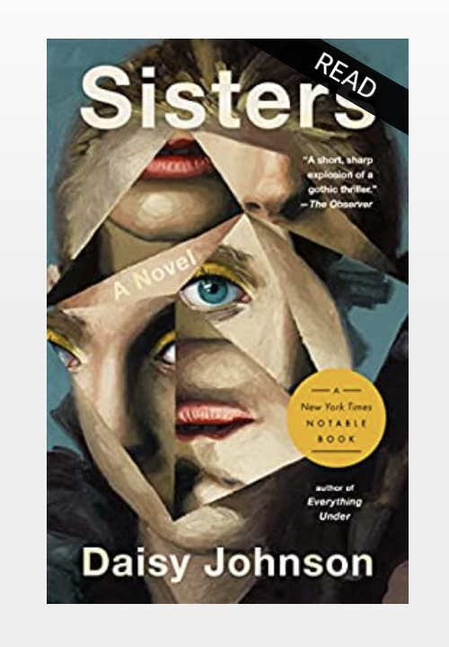 Photo (taken by Rita E. Gould) of the Kindle book cover of Sisters by Daisy Johnson.