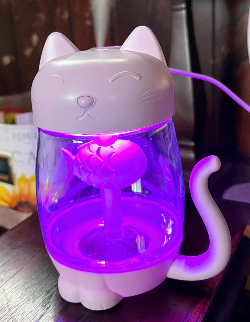 One of the items that makes my desk a fun place to be is my color-changing kitty cat humidifier. (Image by R. E. Gould.)